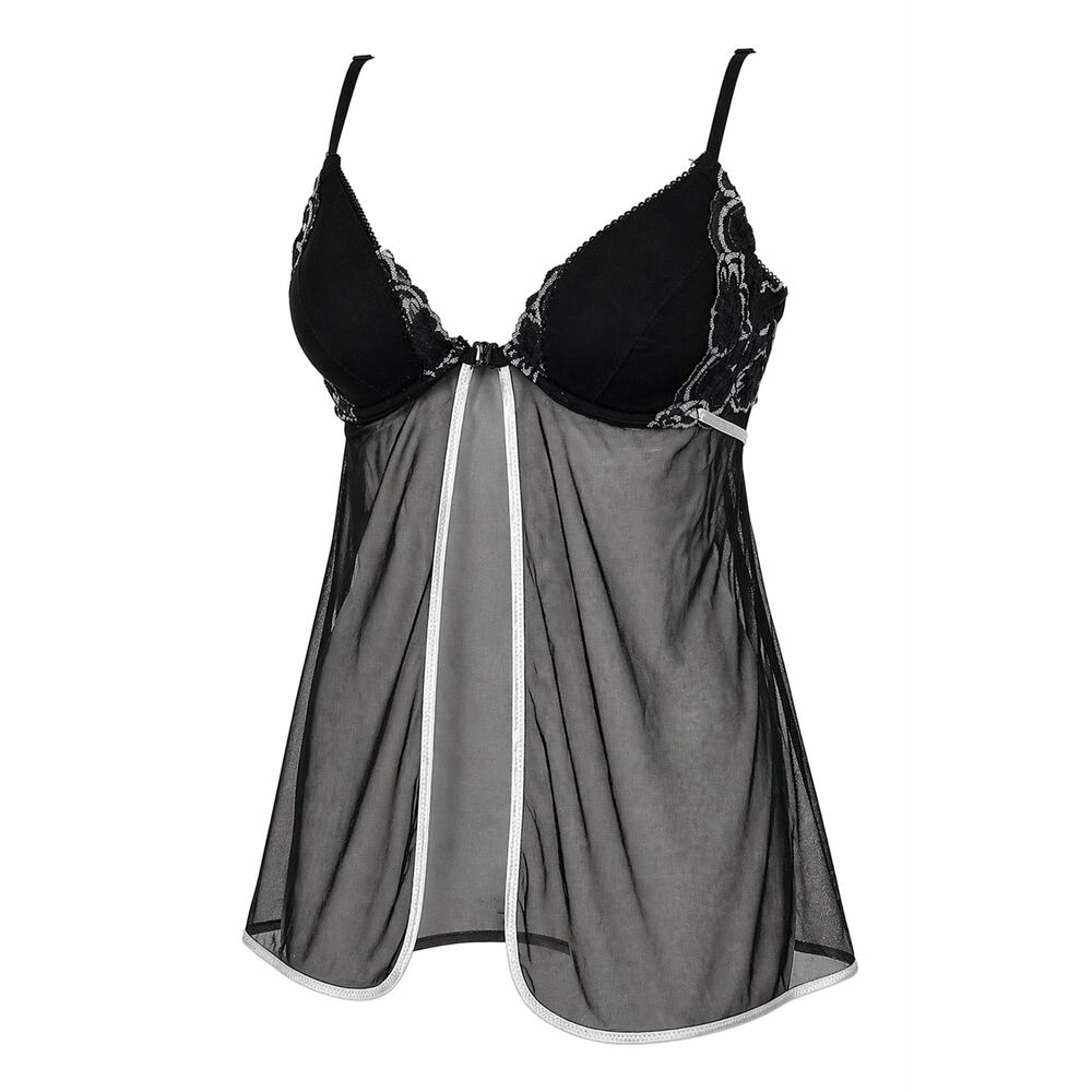 Frederick's of Hollywood Y2K Front Close Sheer Babydoll Black Underwire Size M